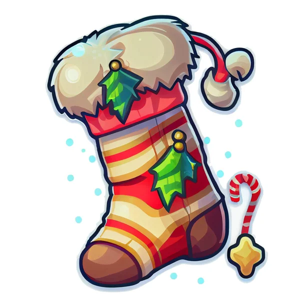 Calcetines Pegatina Navidad Invierno Ilustración Sobre Fondo Blanco — Foto de Stock