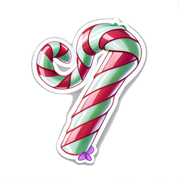 Snoep Cane Sticker Kerst Winter Illustratie Witte Achtergrond — Stockfoto