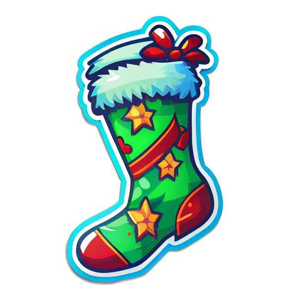 Κάλτσες Sticker Χριστούγεννα Χειμώνα Εικονογράφηση Λευκό Φόντο — Φωτογραφία Αρχείου