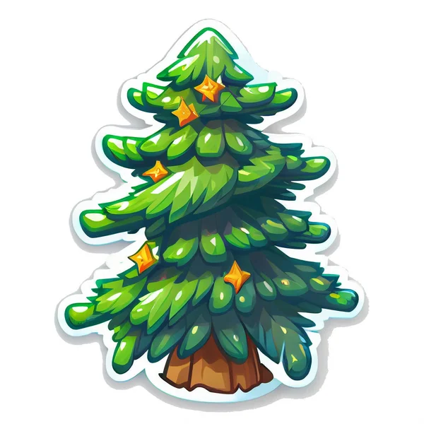 Vánoční Strom Nálepka Vánoční Zimní Ilustrace Bílém Pozadí — Stock fotografie