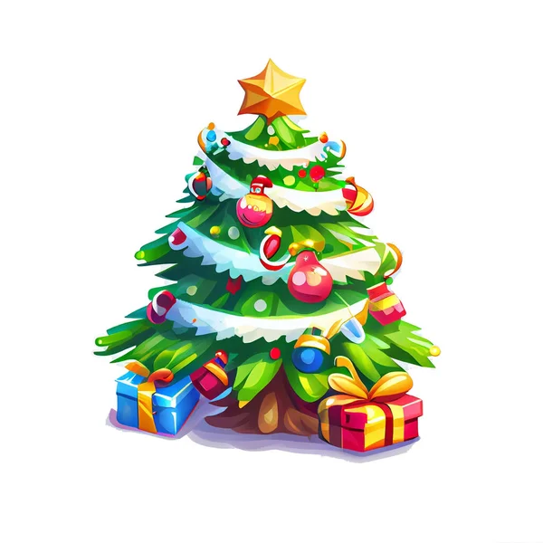 Árvore Natal Adesivo Ilustração Inverno Natal Fundo Branco — Fotografia de Stock