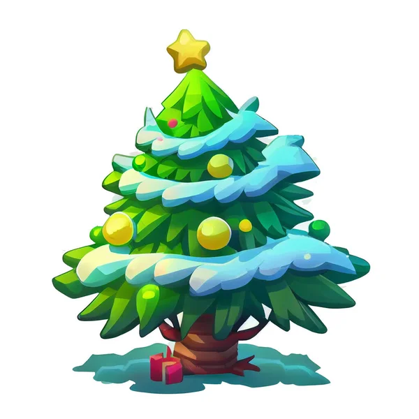 Vánoční Strom Nálepka Vánoční Zimní Ilustrace Bílém Pozadí — Stock fotografie