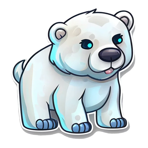 Polární Medvěd Nálepka Vánoční Zimní Ilustrace Bílém Pozadí — Stock fotografie