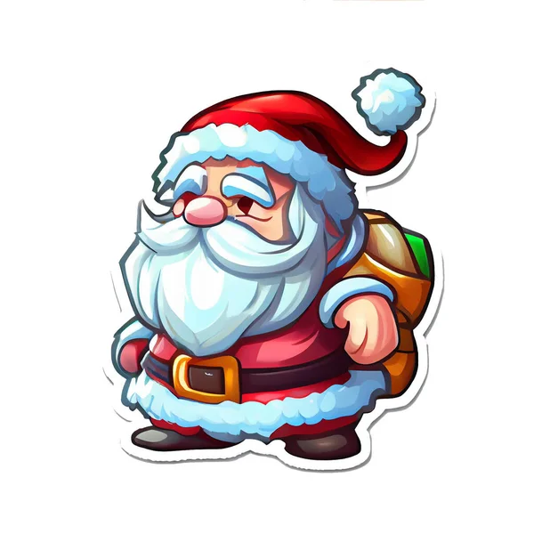 Santa Claus Sticker Boże Narodzenie Zima Ilustracja Białym Tle — Zdjęcie stockowe