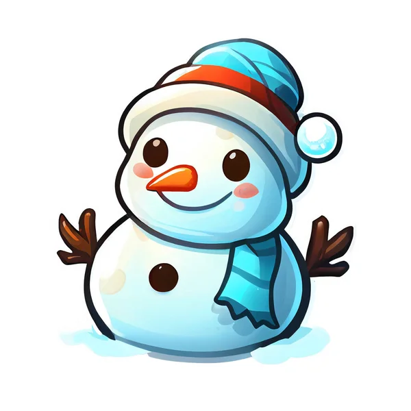 Χιονάνθρωπος Sticker Χριστούγεννα Χειμώνα Εικονογράφηση Λευκό Φόντο — Φωτογραφία Αρχείου