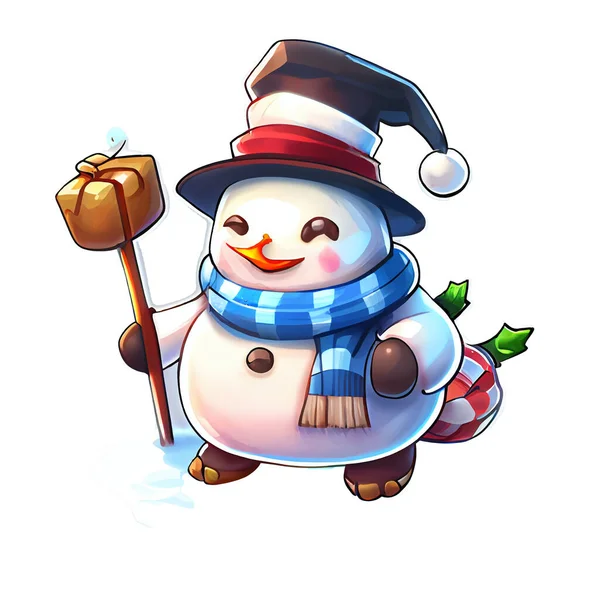 Snowman Sticker Christmas Winter Illustration White Background — 스톡 사진