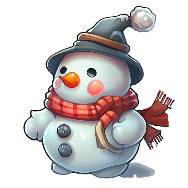 Χιονάνθρωπος Sticker Χριστούγεννα Χειμώνα Εικονογράφηση Λευκό Φόντο — Φωτογραφία Αρχείου