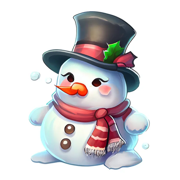 雪人贴纸 白色背景下的圣诞冬季插图 — 图库照片