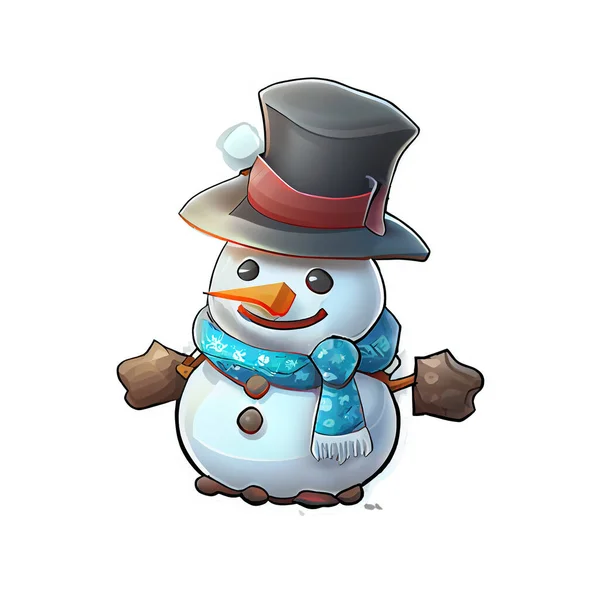 Sněhulák Nálepka Vánoční Zimní Ilustrace Bílém Pozadí — Stock fotografie