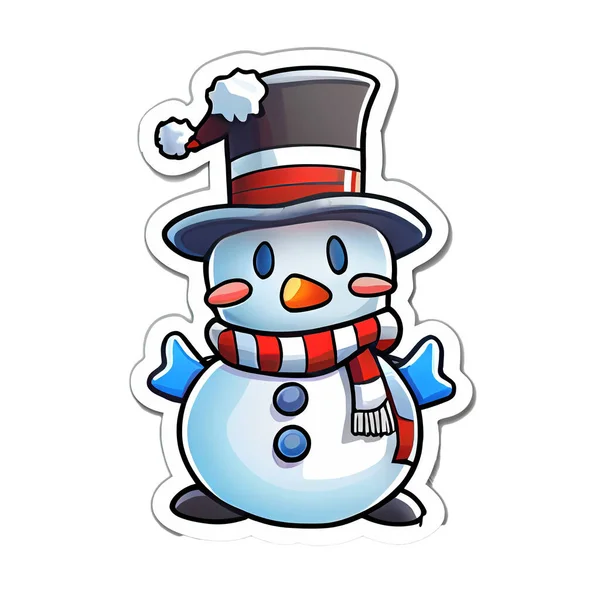 Snowman Sticker Christmas Winter Illustration White Background — 스톡 사진