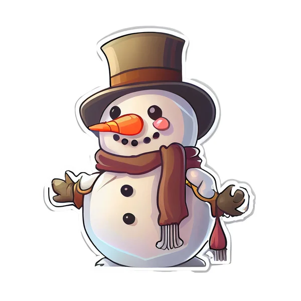 Hóember Matrica Karácsony Téli Illusztráció Fehér Háttér — Stock Fotó