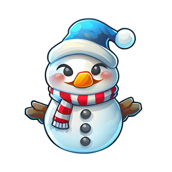Sněhulák Nálepka Vánoční Zimní Ilustrace Bílém Pozadí — Stock fotografie