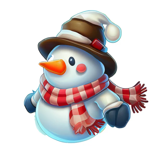 Schneemann Sticker Weihnachten Winter Illustration Auf Weißem Hintergrund — Stockfoto