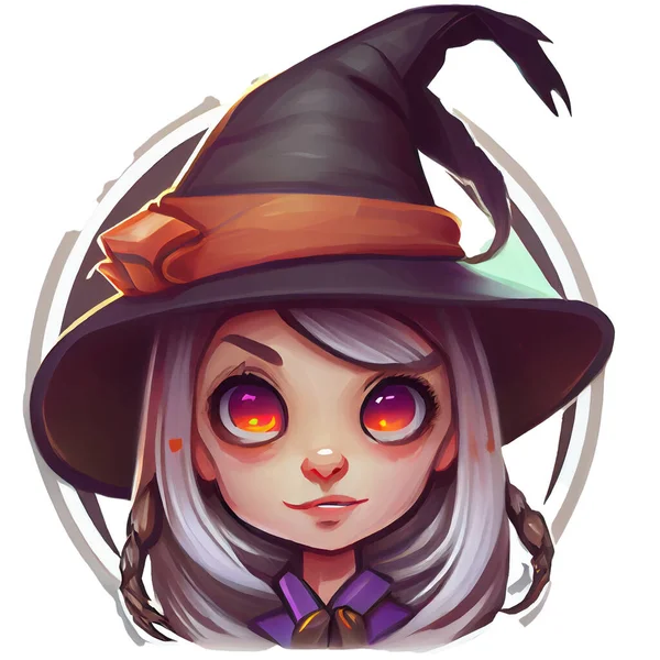 Halloween Witch Sticker Llustration White Background Stock Image