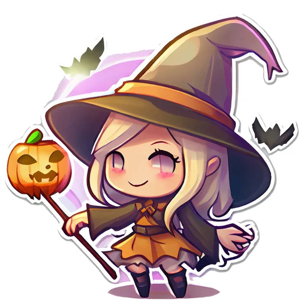 Halloween Witch Sticker Llustration White Background Stock Image