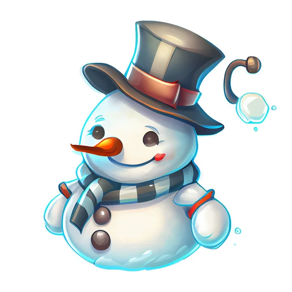 Sneeuwman Sticker Kerst Winter Illustratie Witte Achtergrond Stockafbeelding