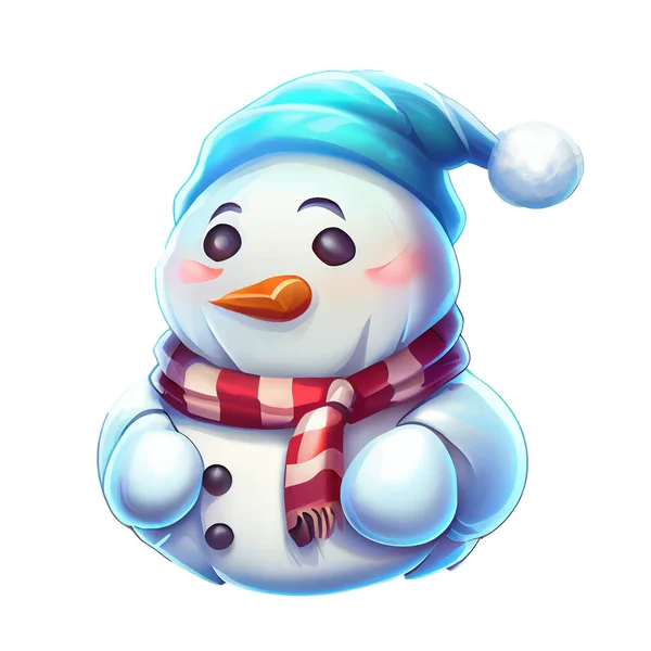 Sněhulák Nálepka Vánoční Zimní Ilustrace Bílém Pozadí Stock Obrázky