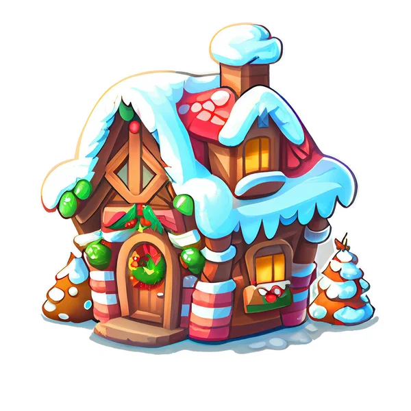 Gemütliches Haus Sticker Weihnachten Winter Illustration Auf Weißem Hintergrund — Stockfoto