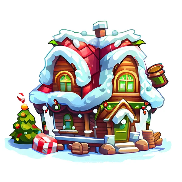 Cozy House Sticker Christmas Winter Illustration White Background Royalty Free Stock Photos