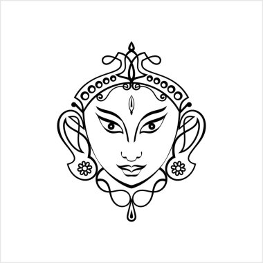 Durga Kaligrafik Güç Tanrıçası, Evrenin Kutsal Annesi Vektör Sanat İllüstrasyonu