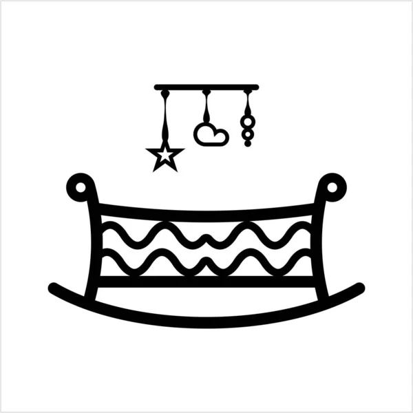 Иконка Детской Кроватки Кроватка Младенцев Векторной Иллюстрацией Векторных Игрушек — стоковый вектор