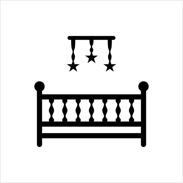 Baby Bed Icon Baby Crib Infant Bed Hanging Toys Vector — Stock Vector