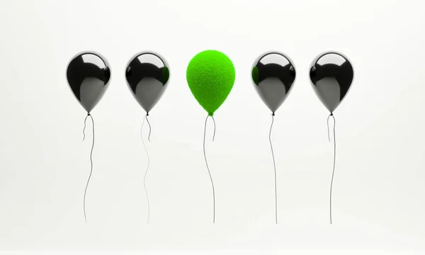 Zielona Trawa Alternatywny Balon Wśród Czarnych Brak Plastiku Niska Koncepcja — Zdjęcie stockowe