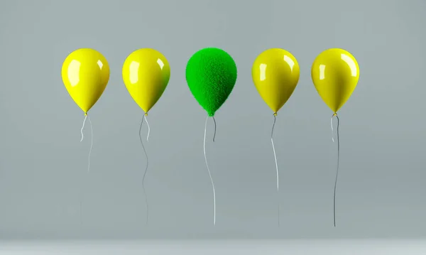 Zielona Trawa Alternatywny Balon Wśród Żółtych Brak Plastiku Niska Koncepcja — Zdjęcie stockowe