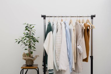 Clothes rack - Capsule eco friendly wardrobe. clipart