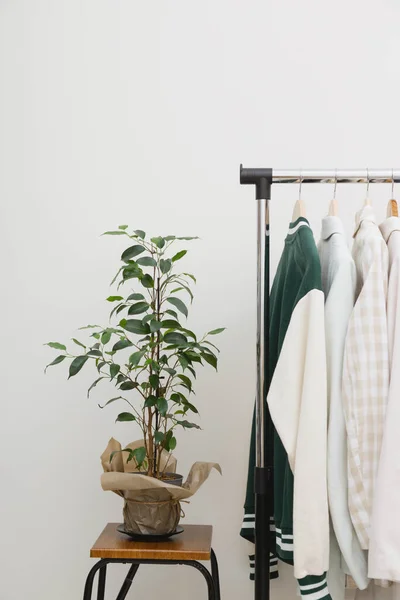 stock image Clothes rack - Capsule eco friendly wardrobe.