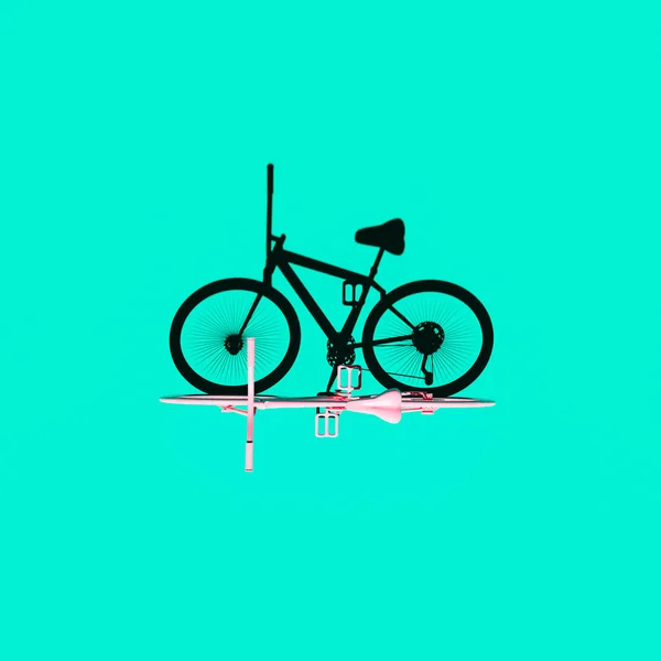 Тень Розового Велосипеда Синем Фоне Вид Сверху Рендеринг — стоковое фото
