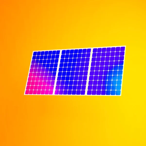 黄底上的霓虹灯太阳能电池板 替代能源概念 3D渲染 — 图库照片