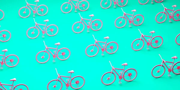 Patrón Bicicletas Rosadas Sobre Fondo Azul Renderizado — Foto de Stock