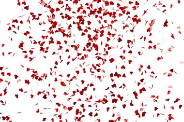 Red confetti in the shape of hearts isolated, 3d rendering