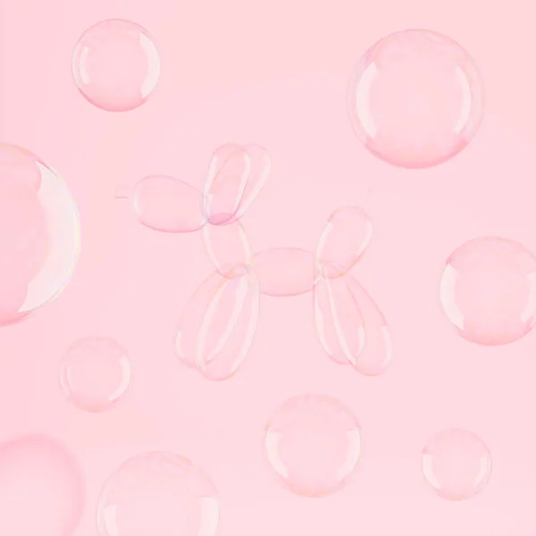 Kreativitet Koncept Såpa Bubbla Ballong Hund Rosa Bakgrund — Stockfoto