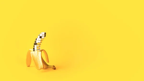 Design Banana Disco Fundo Amarelo Criativo Abstrato — Fotografia de Stock