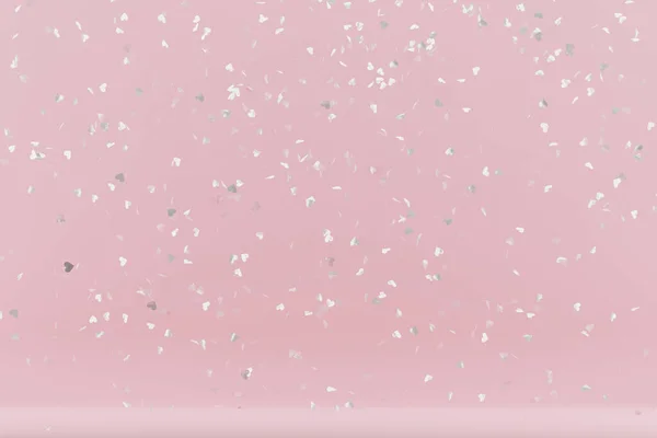 Confetti Forma Coração Fundo Rosa Pastel Renderização — Fotografia de Stock