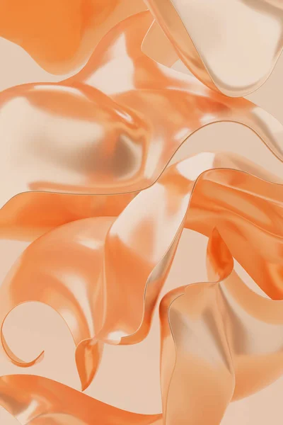 Abstract minimal metal cloth shape background in peach fuzz color of the year 2024. 3d element.