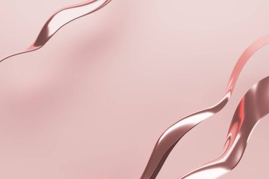 Pembe arka planda parlak metalik dalgalar var. Uzayı kopyala 3d oluşturma