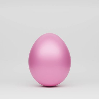 Beyaz arka planda pembe bir Paskalya yumurtası. Minimalizm. 3B renderong