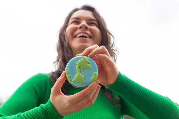Earth Day Concept Gingerbread Shape Planet Hands Woman Royalty Free Stock Photos