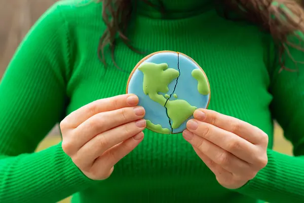 Broken Cookies Shape Earth Earth Day Concept Environmental Problem Stock Picture