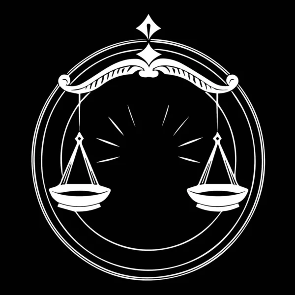 Scales Justice Vector Illustration Logo Design Black Background — Stock Vector