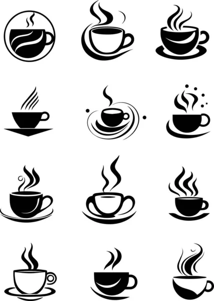 Sada Abstraktních Šálků Kávou Dalšími Nápoji Izolované Bílém Pozadí Pro — Stockový vektor