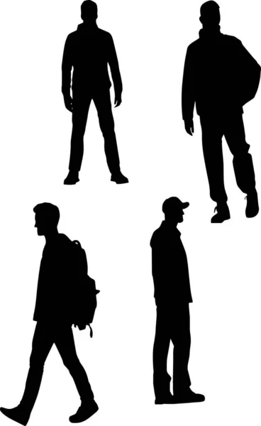 Plusieurs Silhouettes Vectorielles Hommes Isolés Sur Fond Blanc — Image vectorielle