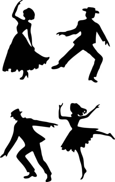 Tančící Páry Vektorové Siluety Muže Ženy Tanci Izolované Bílém Pozadí — Stockový vektor