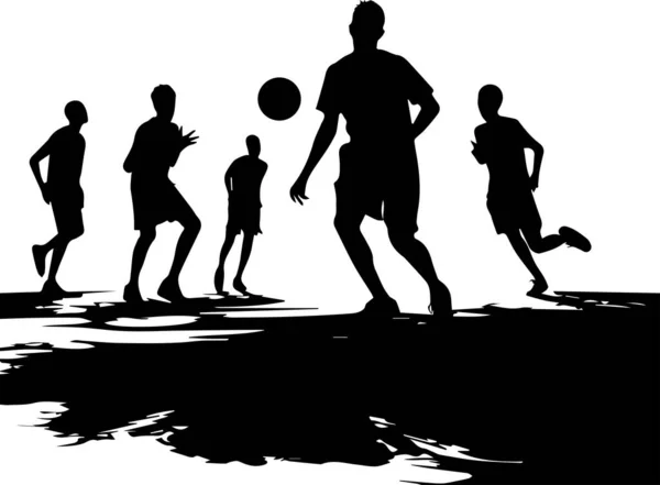 Abstraktní Kreslené Silueta Mužů Hrát Sport Hrají Fotbal — Stockový vektor
