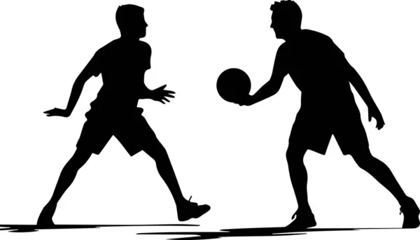Soyut Çizgi Filmlerde Spor Yapan Erkeklerin Silueti Futbol Oynuyorlar — Stok Vektör