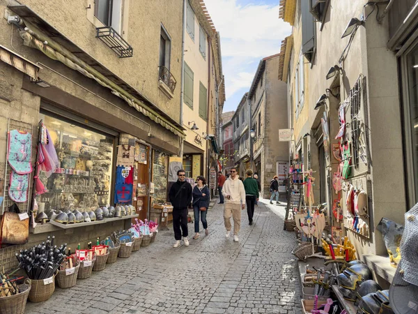 Carcassone France April 2023 People Strolling Alley Old Town Carcassonne — стоковое фото