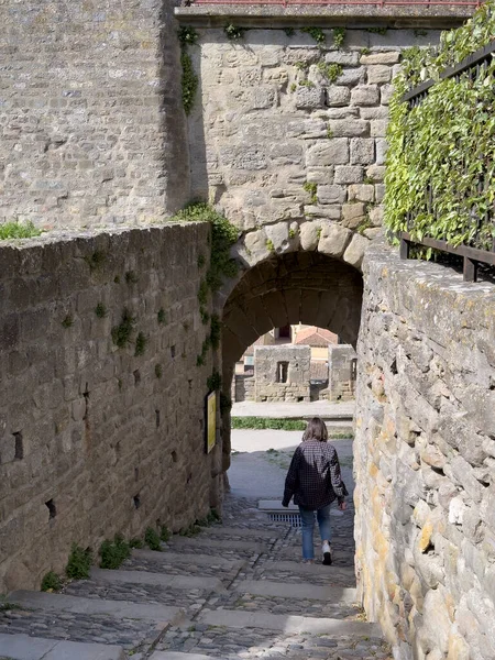 Carcassonne Francia Aprile 2023 Gente Passeggia Vicolo Nel Centro Storico — Foto Stock